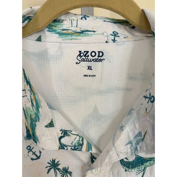 Izod Saltwater Shirt Marlin Fishing Nautical Anchors Vented Button Up Mens XL - Picture 8 of 12